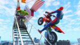 Spiderman Super Motos Ramp to the sky Challenge with SUPERHEROES – GTA V MODS