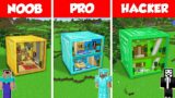 INSIDE BLOCK BASE HOUSE BUILD CHALLENGE – NOOB vs PRO vs HACKER / Minecraft Battle Animation