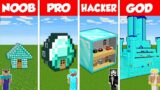 Minecraft Battle: NOOB vs PRO vs HACKER vs GOD: DIAMOND HOUSE BASE BUILD CHALLENGE / Animation