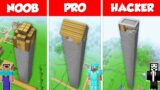TALLEST VILLAGE BASE HOUSE BUILD CHALLENGE – NOOB vs PRO vs HACKER / Minecraft Battle Animation